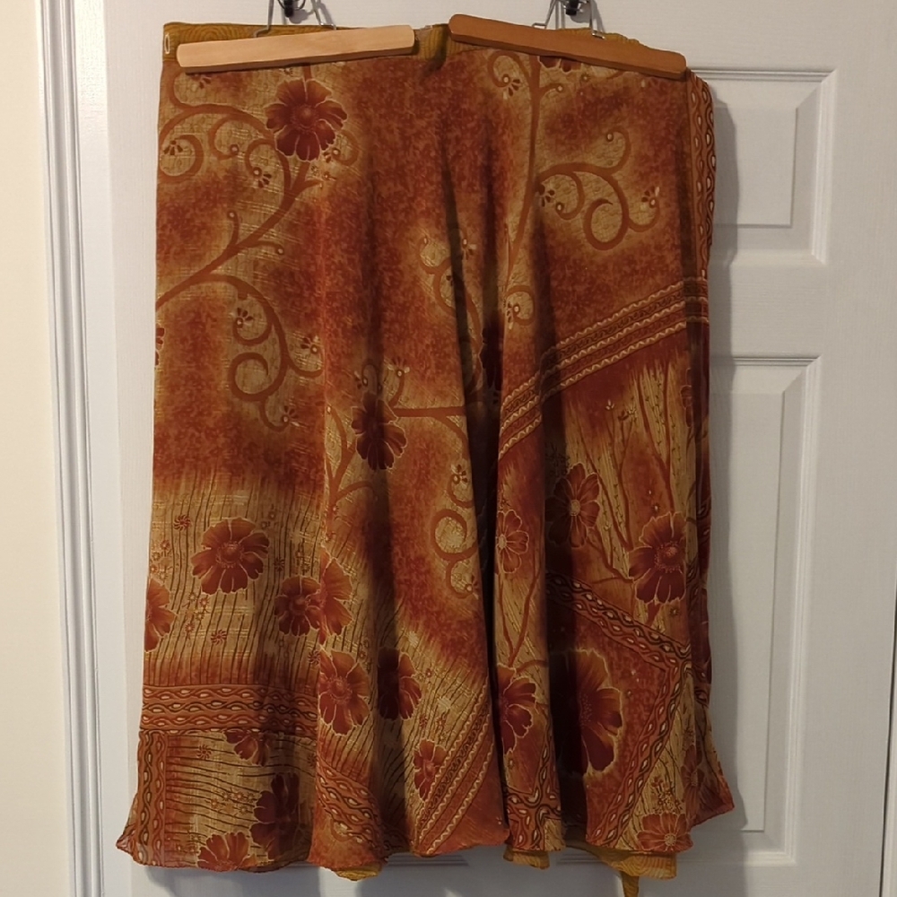 Rangellaa Floral Patterned Orange Women's Ankle Length Maxi Skirt
